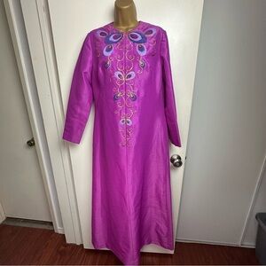 Tori Ricard Honolulu Purple Vintage 70’s Metallic Gold Embroidered Artsy Dress